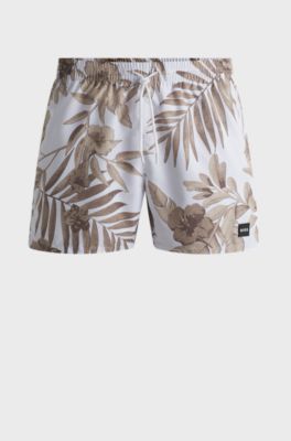 Zwemshort met all-over-print en logopatch, Wit