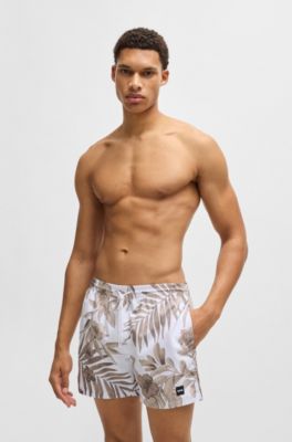 Short de bain en tissu &agrave; s&eacute;chage rapide avec imprim&eacute; int&eacute;gral, Blanc