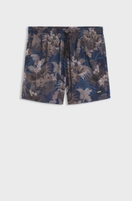 Quick-dry swim shorts with all-over print, Brown