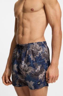 Quick-dry swim shorts with all-over print, Brown