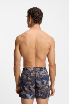 Quick-dry swim shorts with all-over print, Brown
