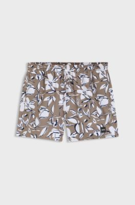 Swim shorts with all-over print, Brown Patterned