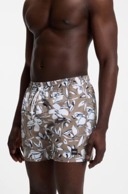 Swim shorts with all-over print, Brown Patterned