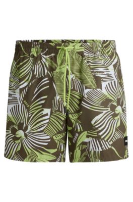 Badeshorts med print og logom&aelig;rke, Gr&oslash;n