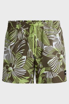 Quick-dry swim shorts with all-over print, Green