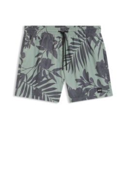 Quick-dry swim shorts with all-over print, Light Green