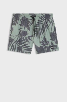 Quick-dry swim shorts with all-over print, Light Green