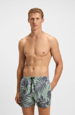Quick-dry swim shorts with all-over print, Light Green