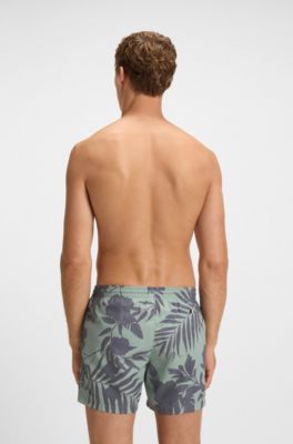 Quick-dry swim shorts with all-over print, Light Green