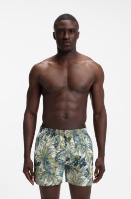 Printed swim shorts, Dark Green