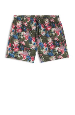 Badeshorts med print og logom&aelig;rke, Lysegr&oslash;n