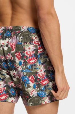 Quick-dry swim shorts with all-over print, Light Green