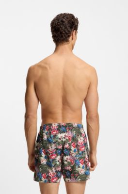 Quick-dry swim shorts with all-over print, Light Green