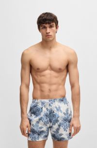 Quick-dry swim shorts with all-over print, Blue