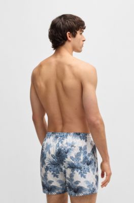 Badeshorts mit Allover-Print und Logo-Badge, Blau