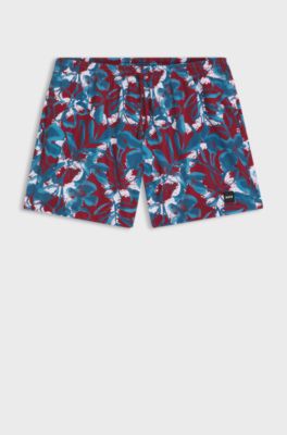 Quick-dry swim shorts with all-over print, Red