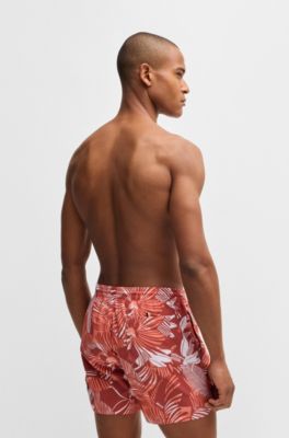 Quick-dry swim shorts with all-over print, Orange