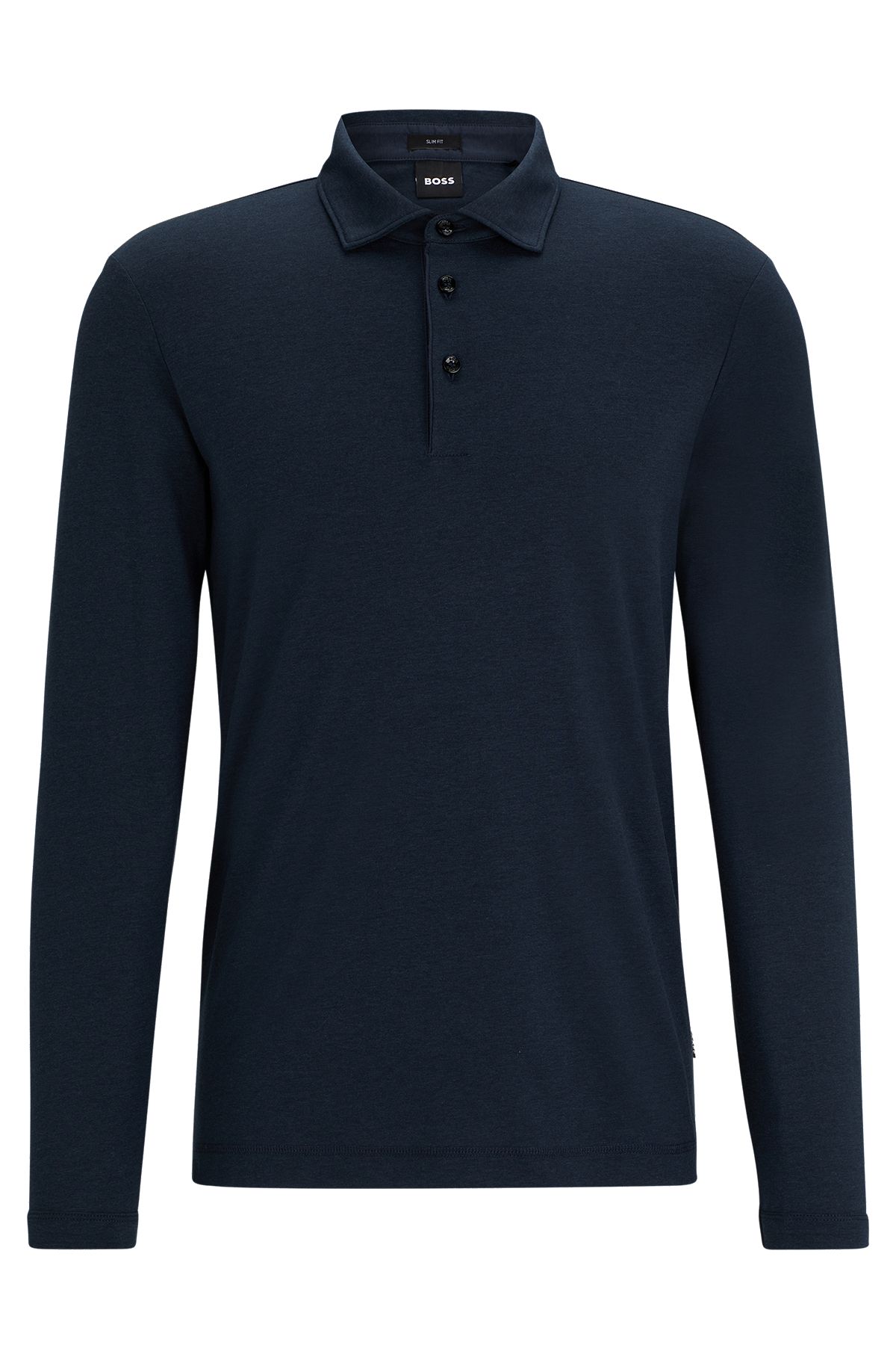 Slim-fit polo shirt with long sleeves, Dark Blue