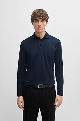 Mens slim fit store long sleeve polo