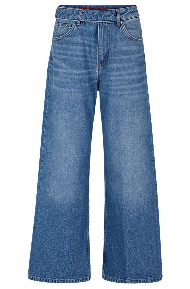 Oversized-fit wide-leg jeans in mid-blue denim, Blue