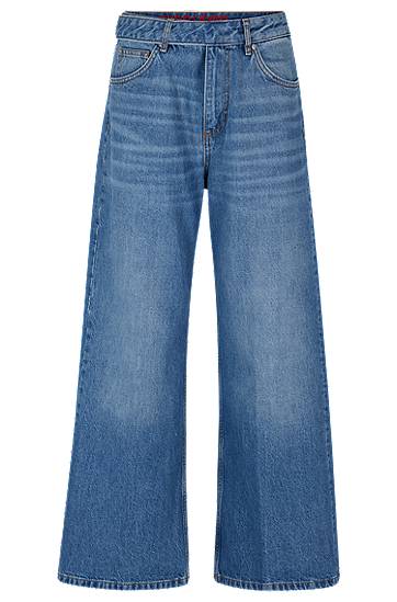 Oversized-fit wide-leg jeans in mid-blue denim, Hugo boss