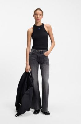 Stretch-cotton tank top with blue logo label, Black