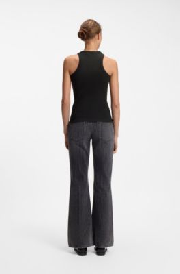 Stretch-cotton tank top with blue logo label, Black