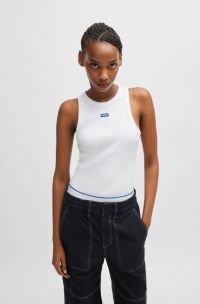 Slim-fit stretch-cotton top with blue logo badge, White