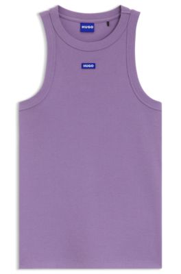 Camiseta de tirantes de algod&oacute;n el&aacute;stico con etiqueta con logo azul, Lila