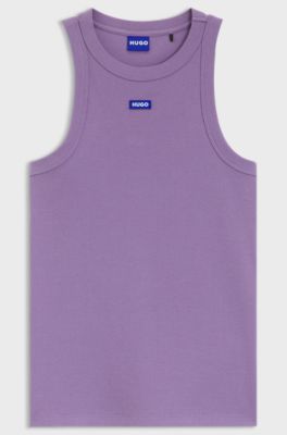 D&eacute;bardeur en coton stretch avec &eacute;tiquette logo bleue, Lilas