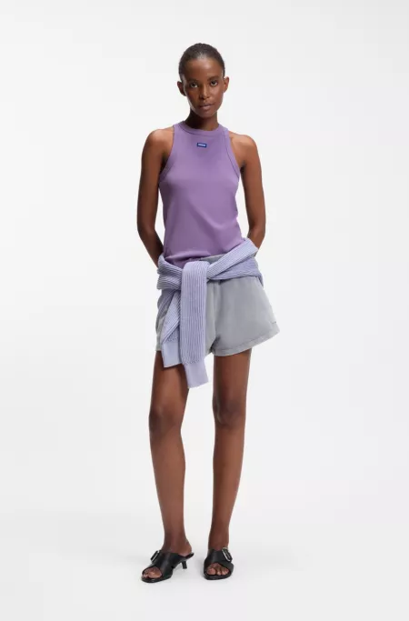 Tanktop aus Stretch-Baumwolle mit blauem Logo-Label