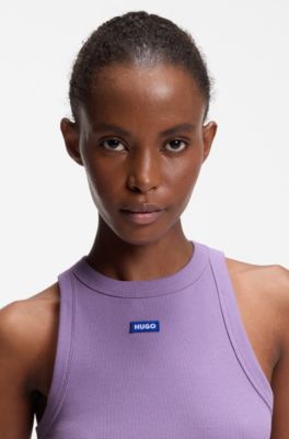 Camisola de al&ccedil;as em algod&atilde;o el&aacute;stico com etiqueta de log&oacute;tipo azul, Purple