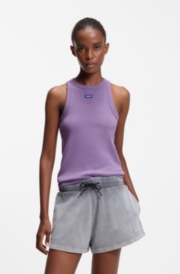D&eacute;bardeur en coton stretch avec &eacute;tiquette logo bleue, Lilas