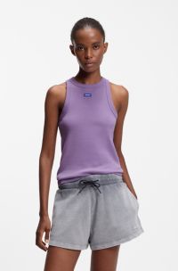 Stretch-cotton tank top with blue logo label, Purple