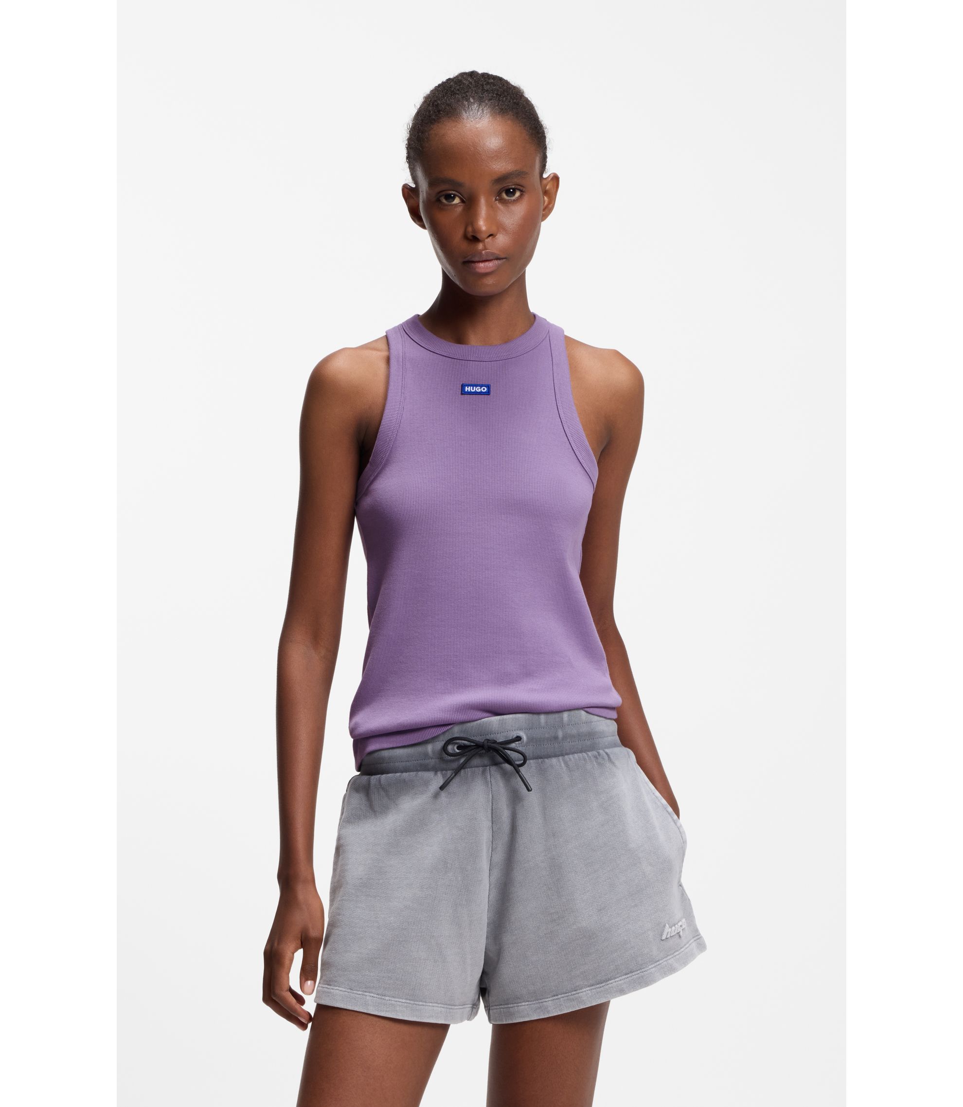 Tanktop aus Stretch-Baumwolle mit blauem Logo-Label