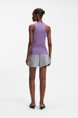 D&eacute;bardeur en coton stretch avec &eacute;tiquette logo bleue, Lilas