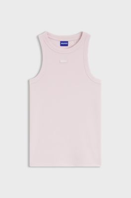 Stretch-cotton tank top with blue logo label, Light Pink