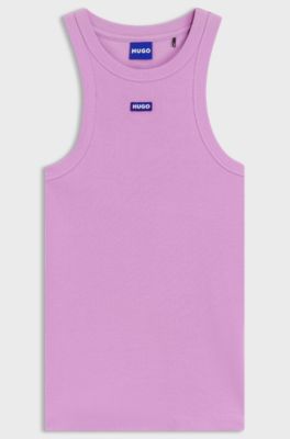 Stretch-cotton tank top with blue logo label, light pink