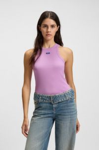 Stretch-cotton tank top with blue logo label, light pink