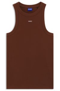 Stretch-cotton tank top with blue logo label, Brown