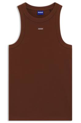 Hugo Stretch-cotton tank top with blue logo label toppar dam – bild 4