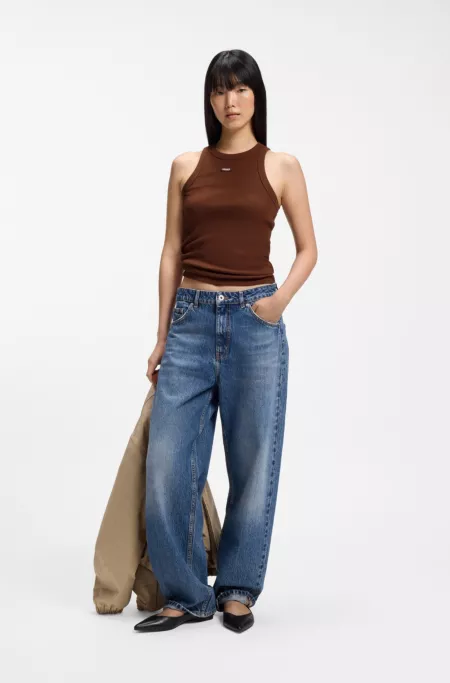 Stretch-cotton tank top with blue logo label