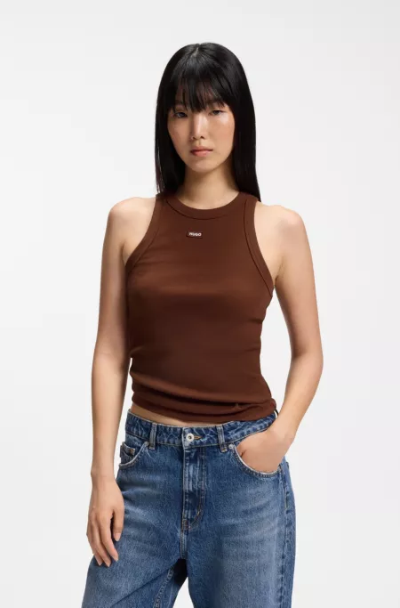Stretch-cotton tank top with blue logo label