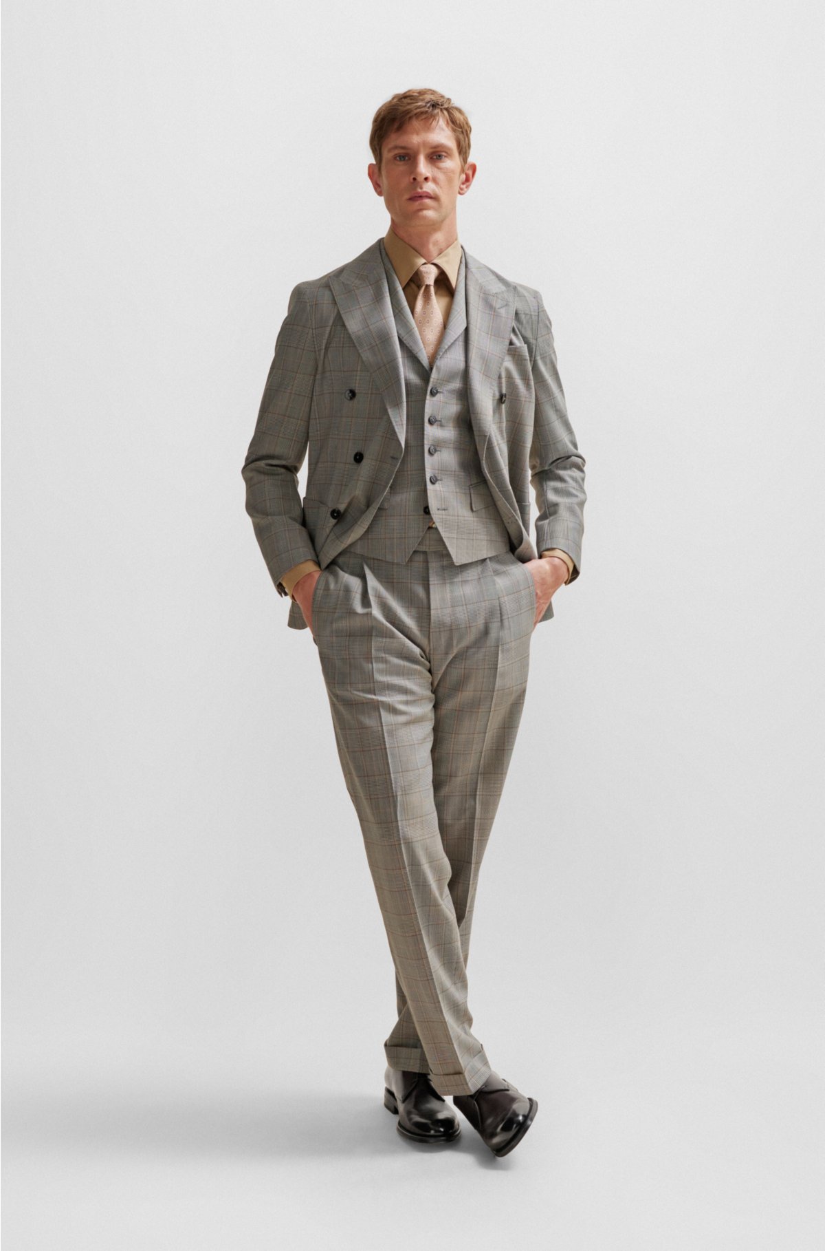 Slim-fit waistcoat in checked virgin wool, Grey