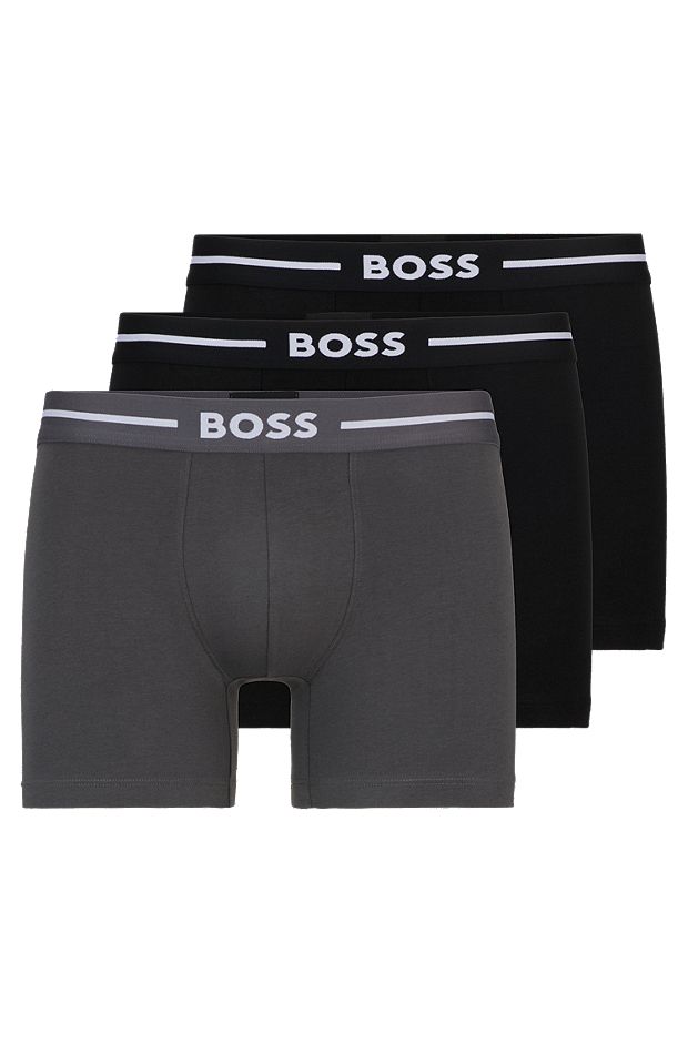 Three-pack of boxer briefs in stretch cotton, Black / Grey