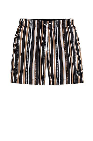 Fully lined swim shorts in striped quick-dry fabric, Hugo boss