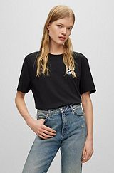 Cotton-jersey T-shirt with decorative reflective logo, Black