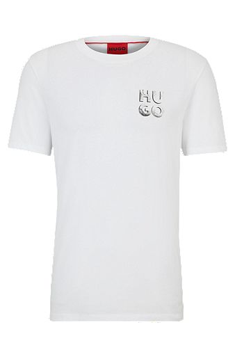 Cotton-jersey T-shirt with decorative reflective logo, White