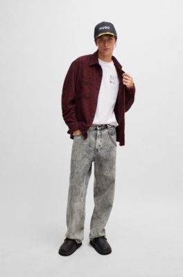 HUGO - Cotton-jersey T-shirt with decorative reflective logo 