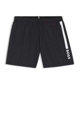 BOSS - Swim shorts with stripe and logo - Black